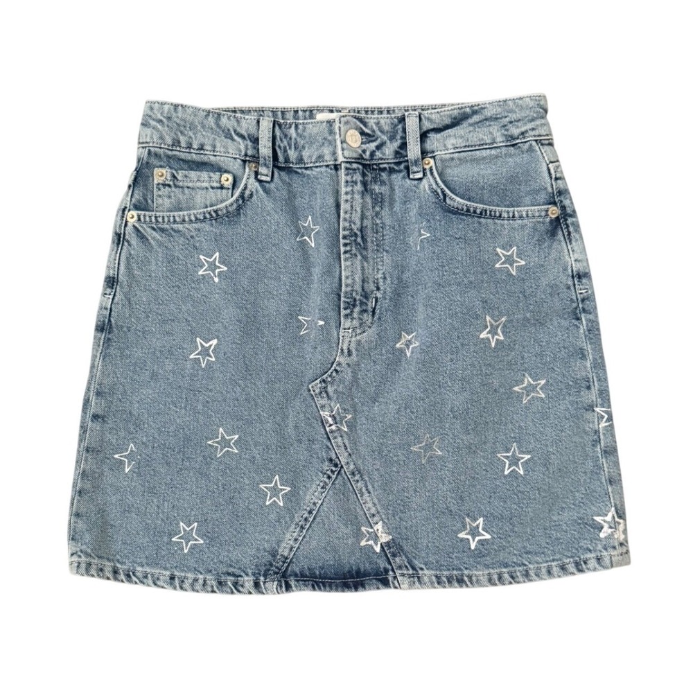 Rails Laurel Denim Mini Skirt Size 27 NWT Metallic Silver Star Print 100% Cotton